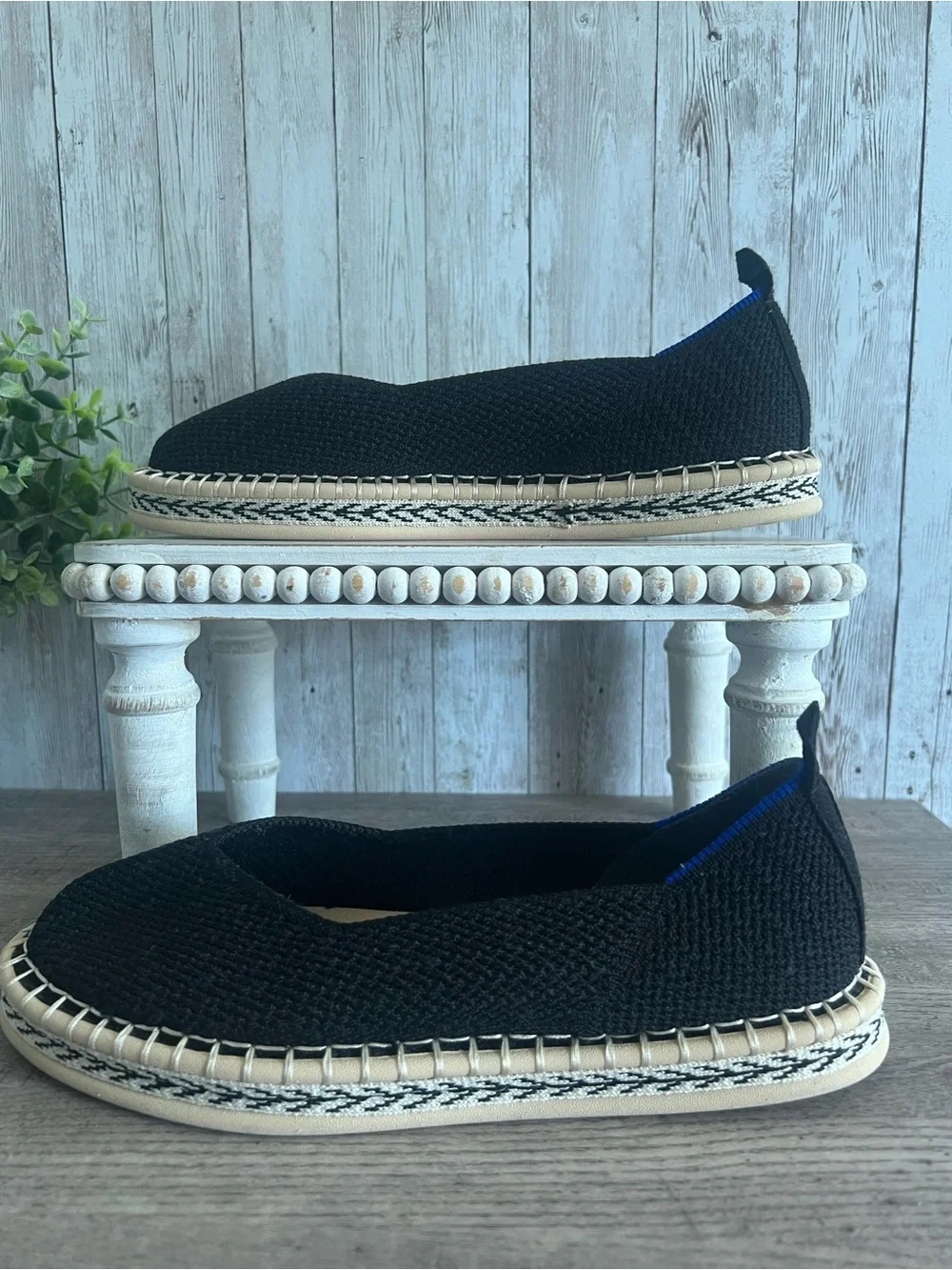 Rothy's Black Knit Espadrille Flats Woven Womens Size 7